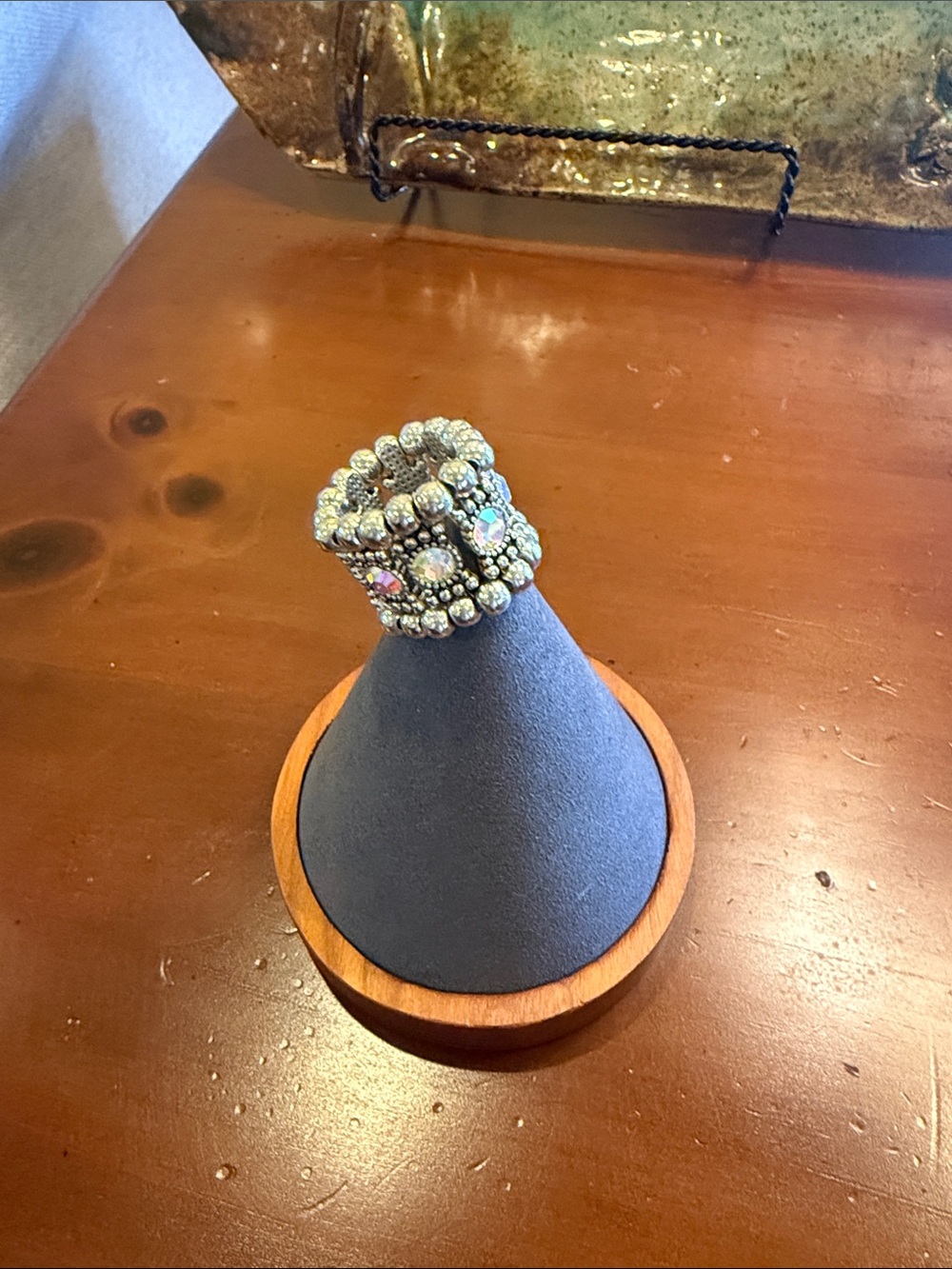 Crystal Cluster Stretch Ring - Silver-Tone